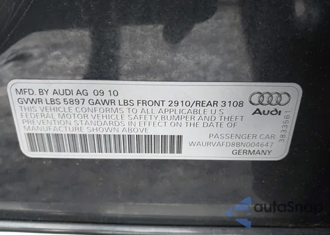 2011 Audi A8 L 4.2 from USA, damaged, VIN WAURVAFD8BN004647